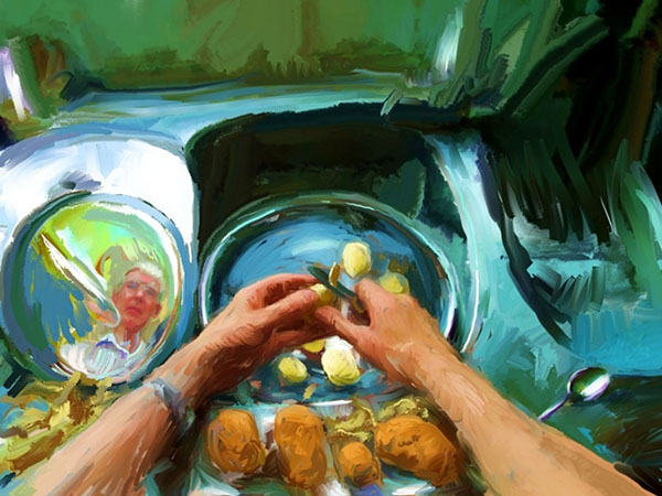 peeling potatoes