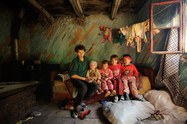 Mother with four kids